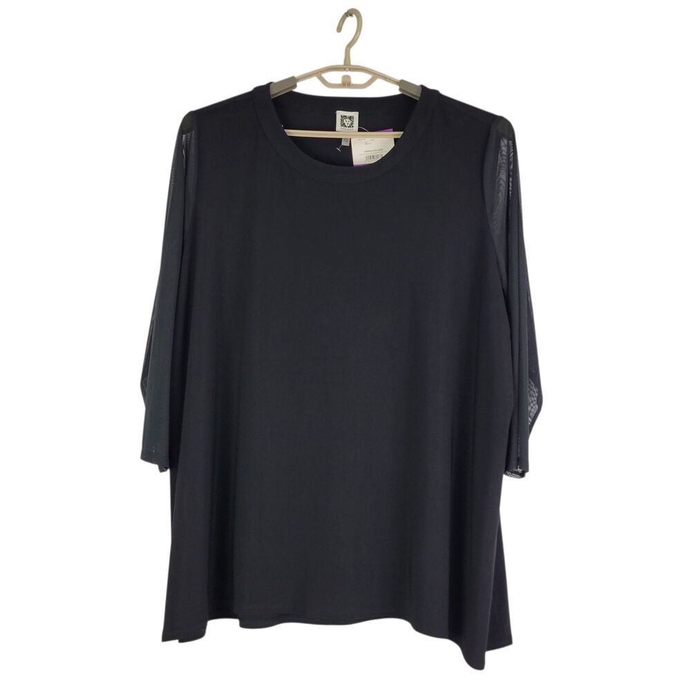Anne Klein Black Tunic  Knit Top Sheer 3/4 Sleeve Womens size 2X NWT $89